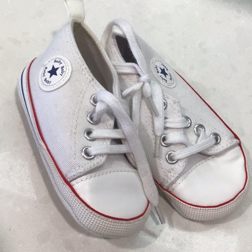 White baby converse Shoes with Red Trim